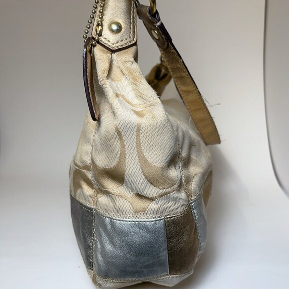 Coach Womens Canvas Stripe Patch Hobo Tan Shoulder Bag - Picture 10 of 16